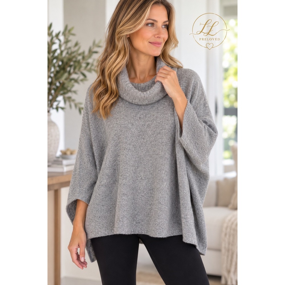 Eileen Fisher Turtleneck Sweater Womens Large Grey 100% Wool Italian Yarn F5CFG